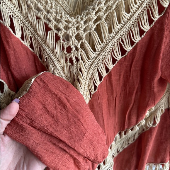 Umgee Women’s orange Tiered boho Crochet Macrame Popover Tunic size 1X NWT - Picture 6 of 8